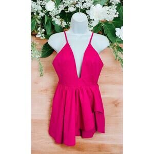 Miss Avenue Dark Pink Plunge Romper/Dress Sz Medium Ruffle Spaghetti Straps